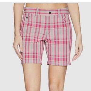Mountain Khakis Womens Pink Plaid Classic Fit Mid-Rise Hiking Shorts Size 4